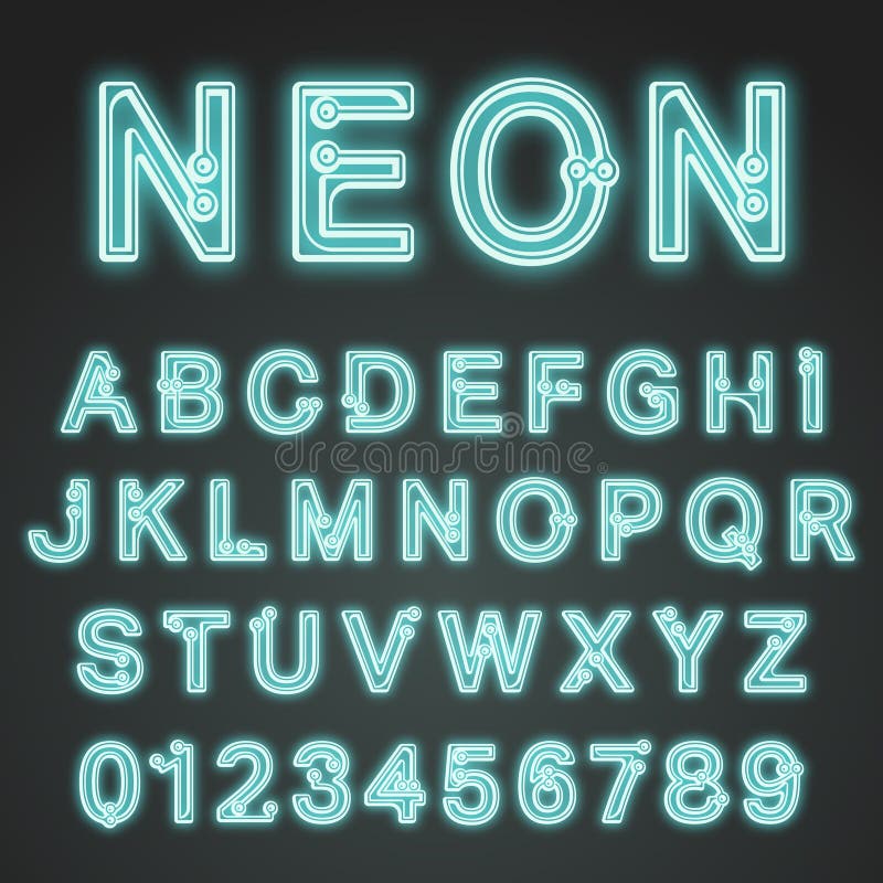 Retro Sign Alphabet. Vintage Neon Tube Type Letters And Numbers. Stock ...