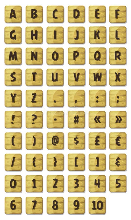Alphabet-Guss eingestellt auf hölzerne Zeichen vektor abbildung Alphabet-Guss eingestellt auf hölzerne Zeichen vektor abbildung