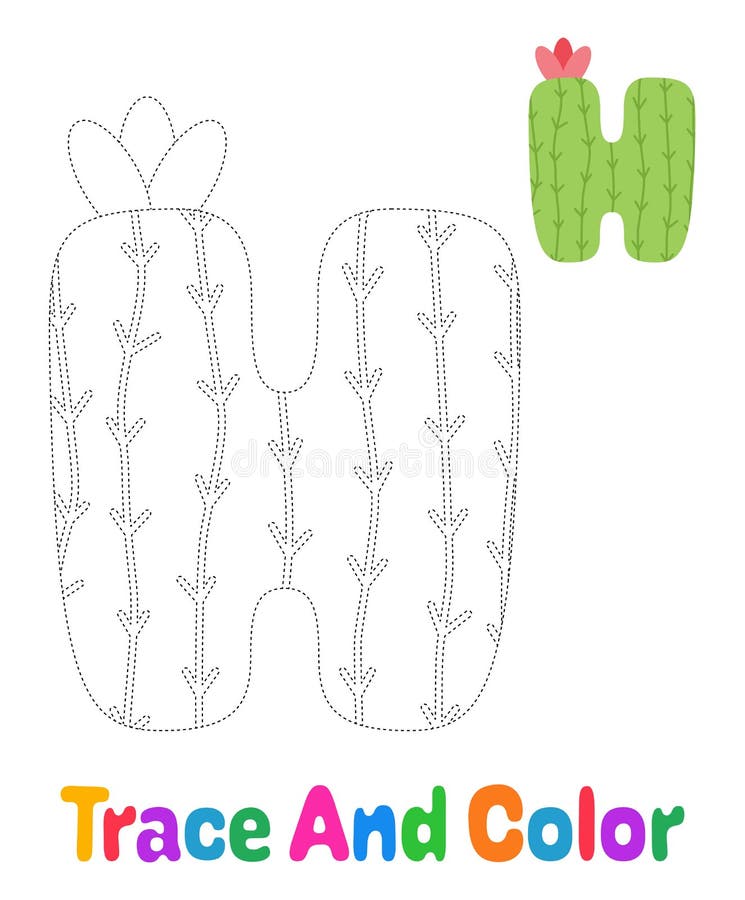 Alphabet H tracing worksheet for kids vector illustration