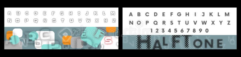 Alphabet halftone font type, text in vector style. Retro font elements set. Letter - typography grunge dot. Graphic design for stock illustration