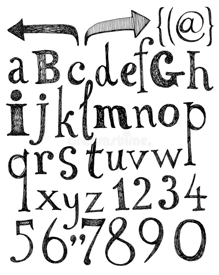 Alphabet. Hand Gezeichnete Zeichen. Vektor Abbildung - Illustration von