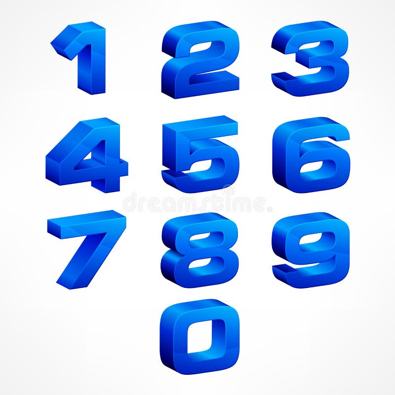 Alphabet Isometric Numbers in Blue Stock Vector - Illustration of