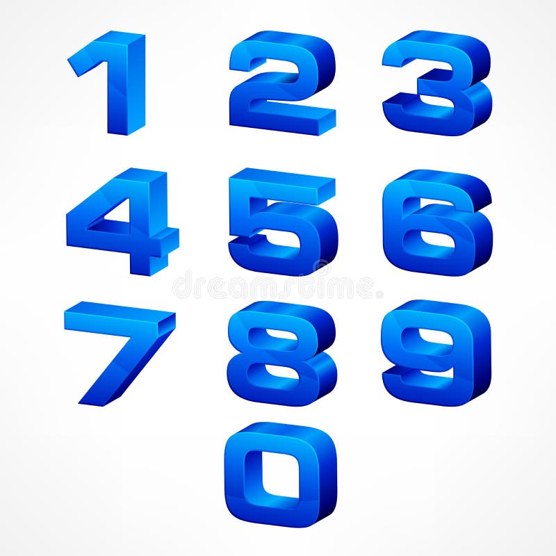 Alphabet Isometric Numbers in Blue Stock Vector  Illustration of