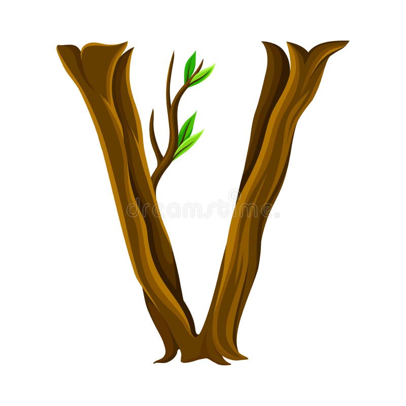 Alphabet Letter Consist of Forest Woody Element and Foliage Vector ...