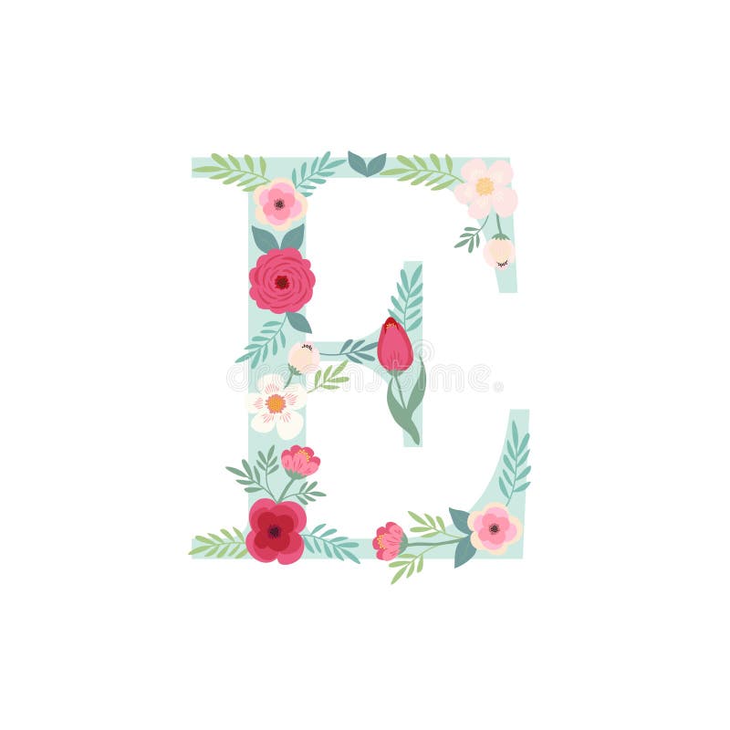Alphabet letter E with flowers
