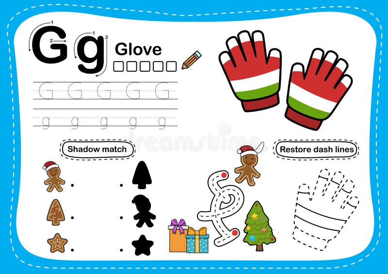 Alphabet Letter G - Glove Exercise with Cartoon Vocabulary Illustration ...