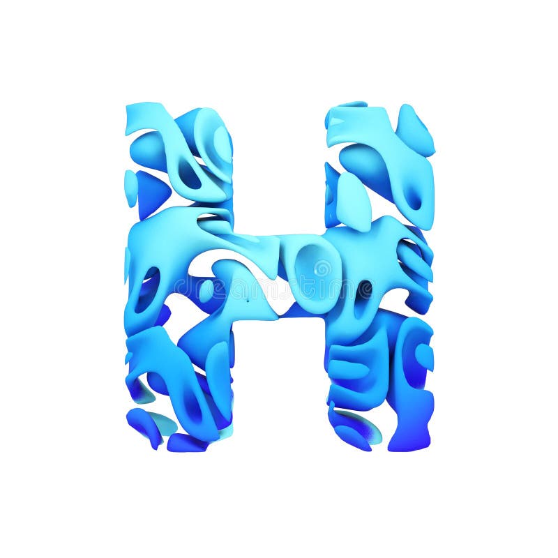Alphabet Letter H Uppercase. Blue Font Made Of Ink Splash In Water. 3D ...