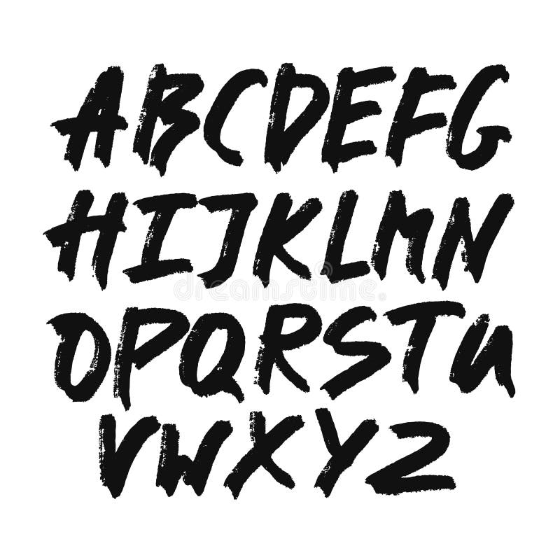 Alphabet Letters.Black Handwritten Font Drawn with Liquid Ink and Brush ...