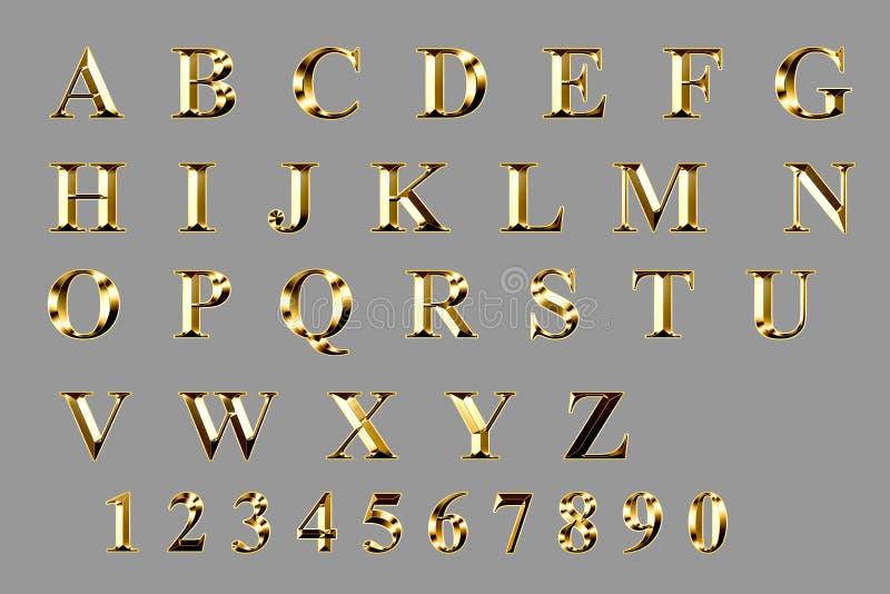 Alphabet letters from gold metal