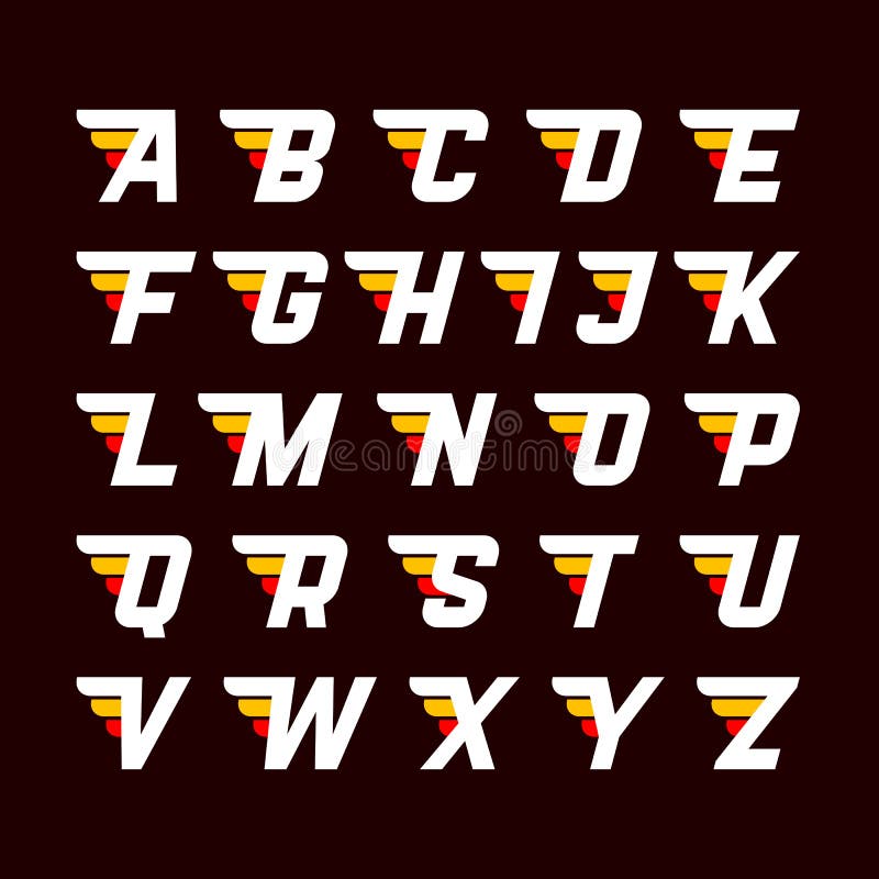 Winged Alphabet. Cute Flying Letters. Stock Vector Illustration of