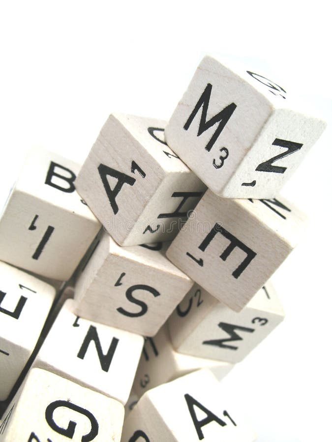 Alphabet made out of wooden cubes stock image