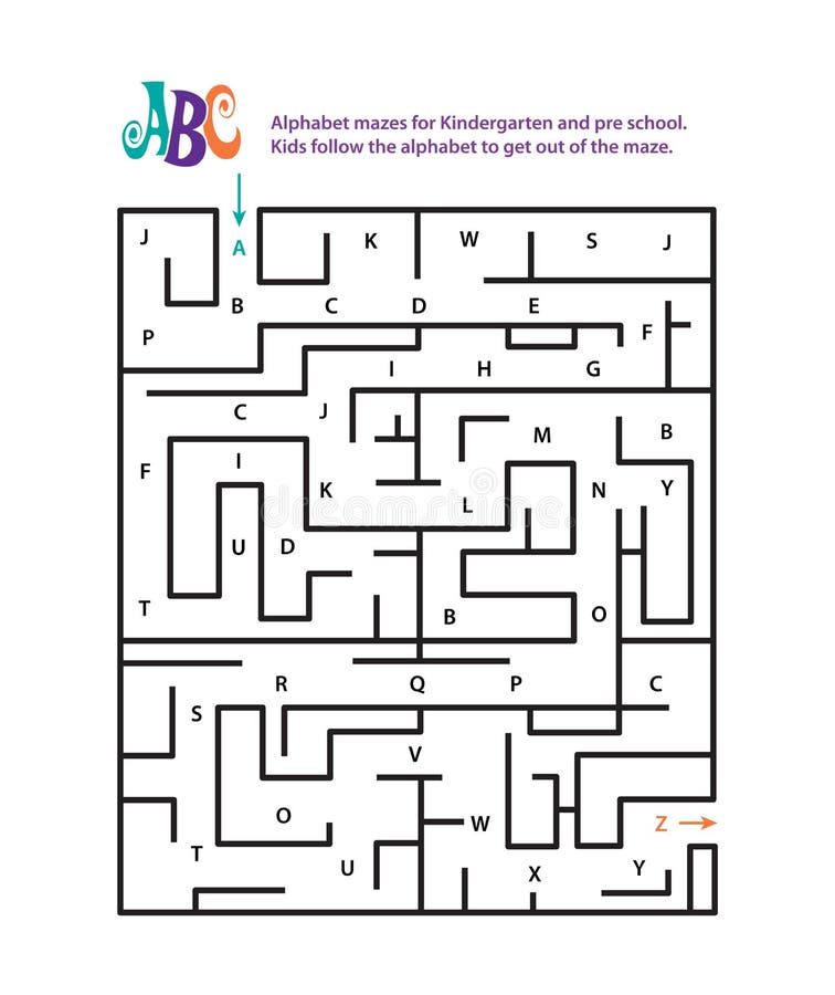 Alphabet Mazes For Kindergarten And Pre School Stock Vector