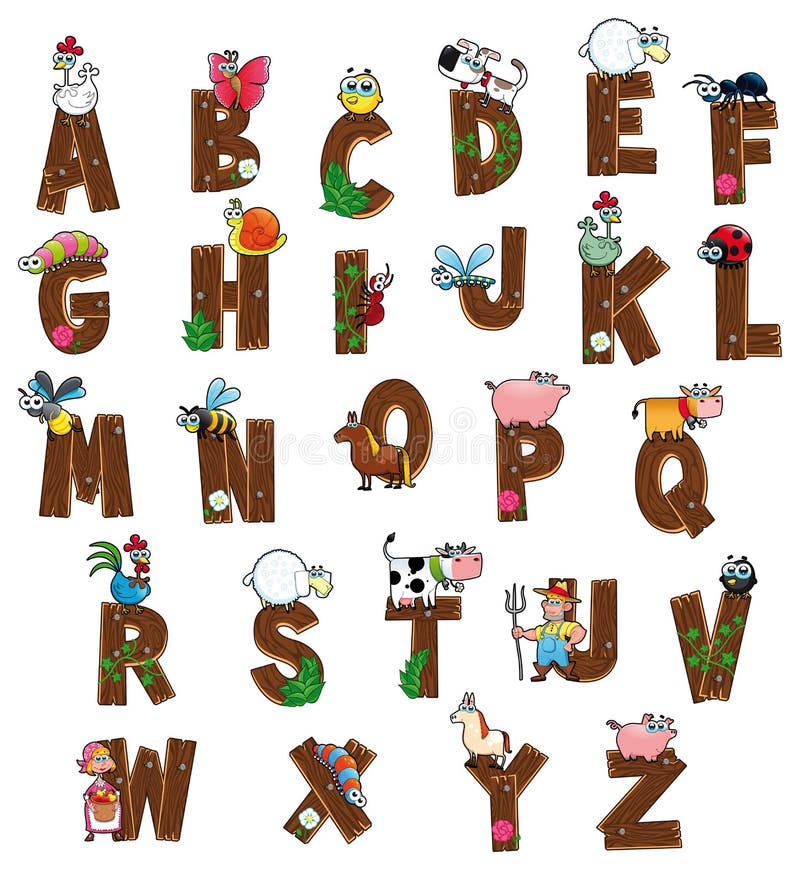 Alphabet with animals and farmers. Funny cartoon and vector isolated letters. Alphabet with animals and farmers. Funny cartoon and vector isolated letters.