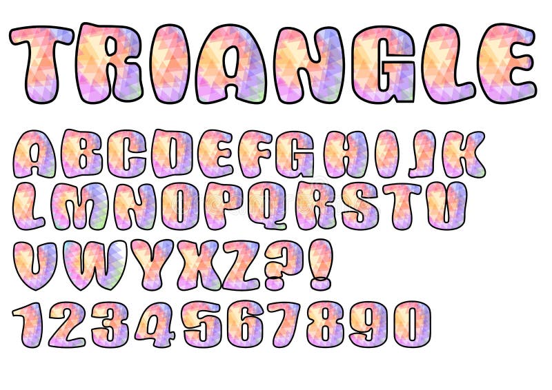 Alphabet in pastel triangle texture design, uppercase letters, numbers, question and exclamation mark vector illustration Alphabet in pastel triangle texture design, uppercase letters, numbers, question and exclamation mark vector illustration