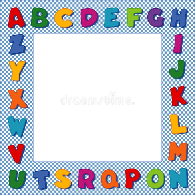 Original design multi-color alphabet on blue gingham check frame background with square copy space for baby books, back to school announcements, posters, fliers, scrapbooks, albums. Original design multi-color alphabet on blue gingham check frame background with square copy space for baby books, back to school announcements, posters, fliers, scrapbooks, albums.