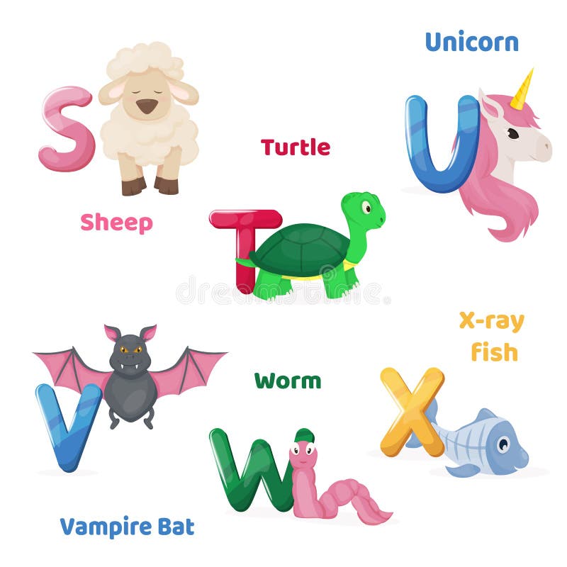 Alphabet Printable Flashcard with Letter S T U V W X. Zoo Animals for  English Language Education Stock Illustration - Illustration of language,  cartoon: 172855136