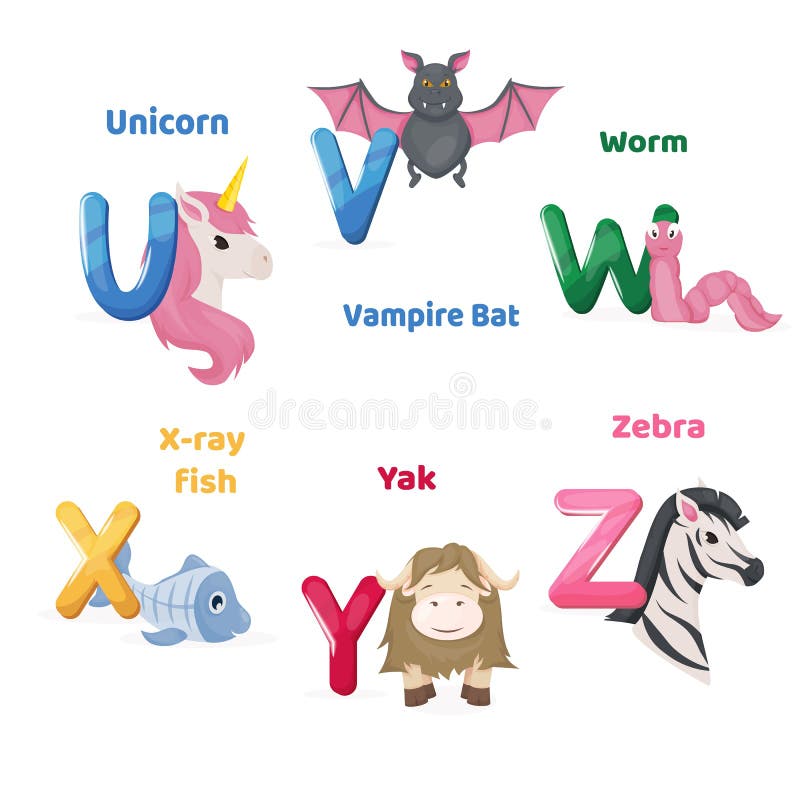 Alphabet Printable Flashcardswith Letter U V W X Y Z. Zoo Animals for  English Language Education Stock Illustration - Illustration of  kindergarten, child: 172855175