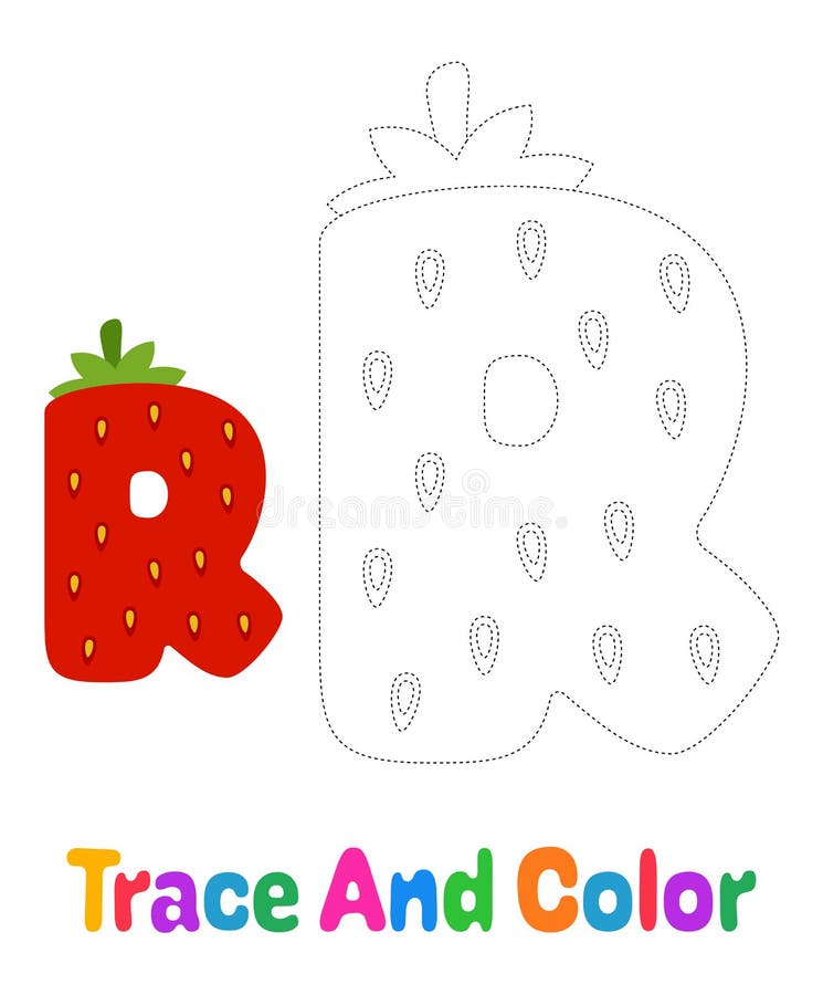 Alphabet R tracing worksheet for kids vector illustration