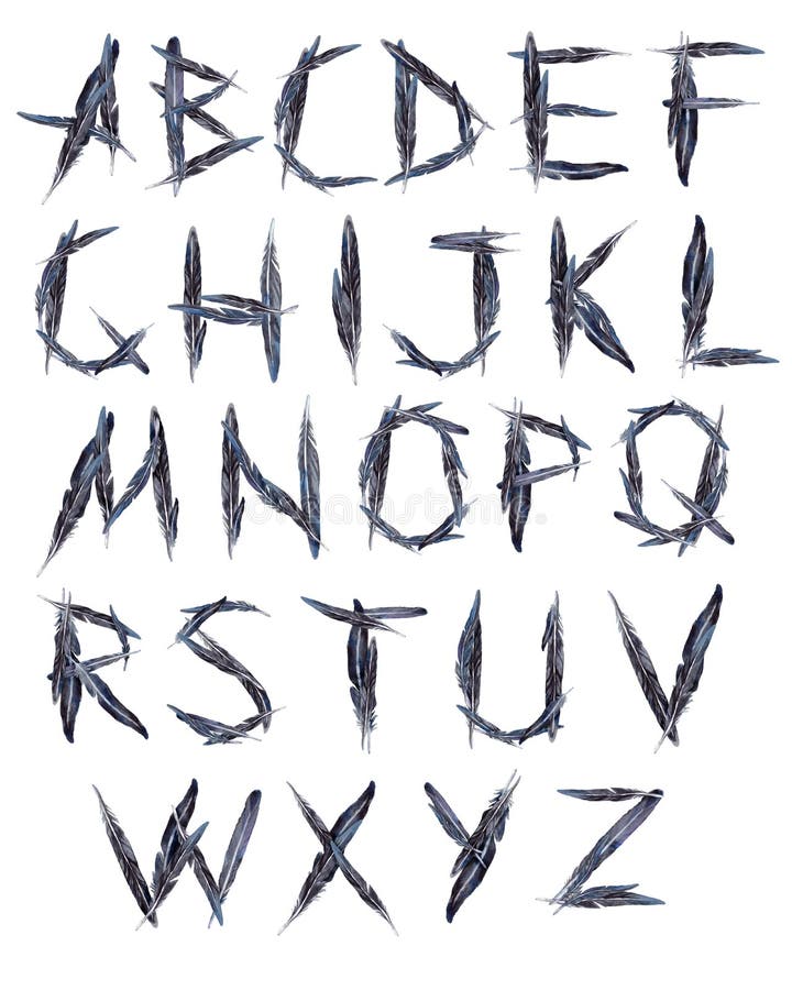 Alphabet raven feather stock illustration. Illustration of feather