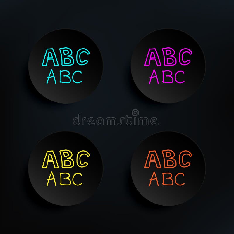 Alphabet sketch dark badge color set icon. Simple thin line, outline vector of education icons for ui and ux, website or mobile application on dark gradient background