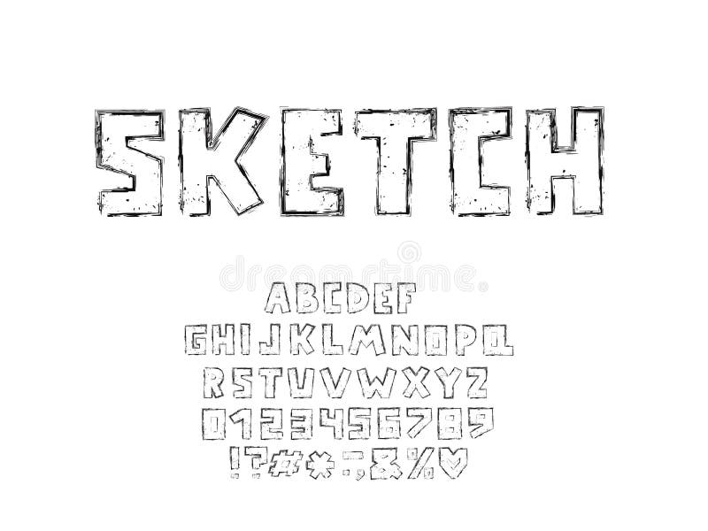 Alphabet sketch design. letters, numbers and punctuation marks. EPS 10 vector illustration