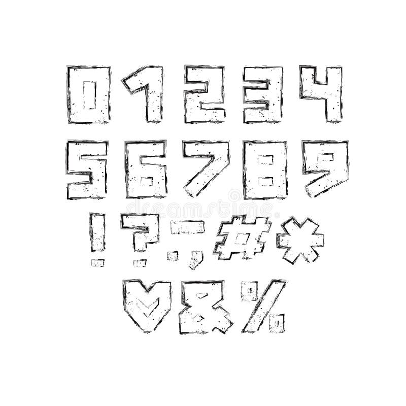 Alphabet sketch design. Numbers and punctuation marks. EPS 10 royalty free illustration