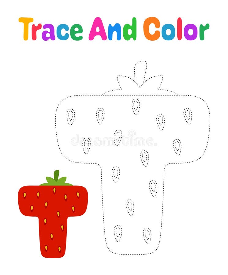 Alphabet T tracing worksheet for kids stock illustration