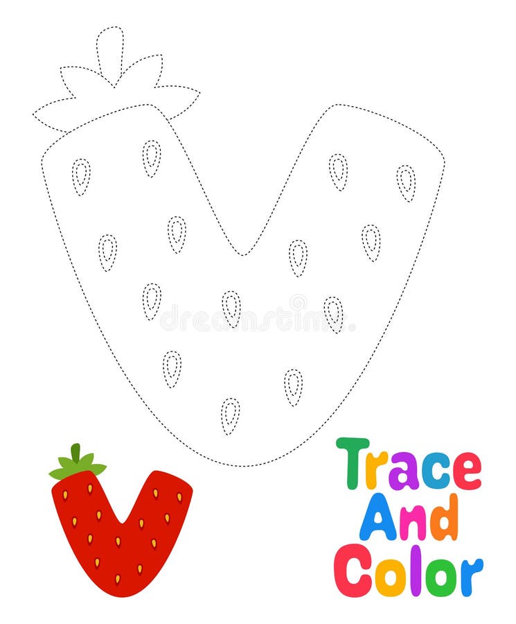Alphabet V tracing worksheet for kids stock illustration