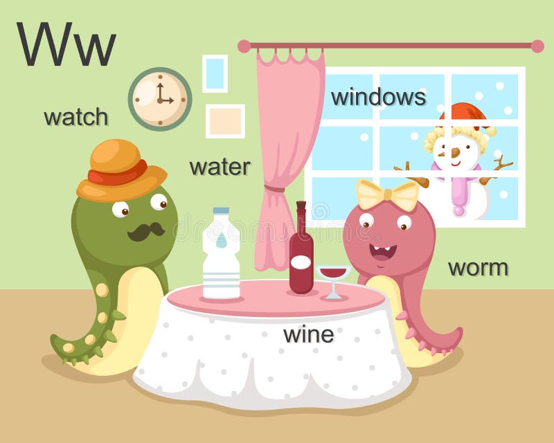 Alphabet.w letter watch water wine worm windows