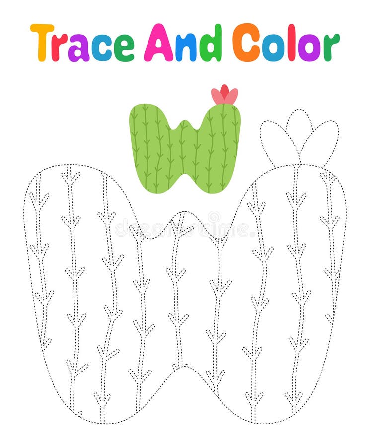Alphabet W tracing worksheet for kids vector illustration