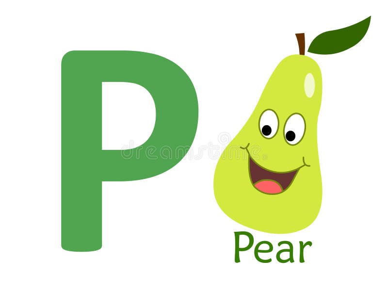Vector illustration of pear with letter p. P for pear. Letter p pear vectors