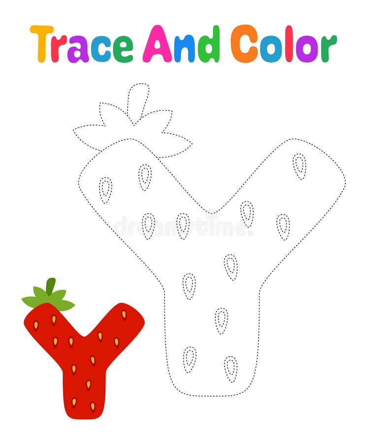 Alphabet Y tracing worksheet for kids vector illustration