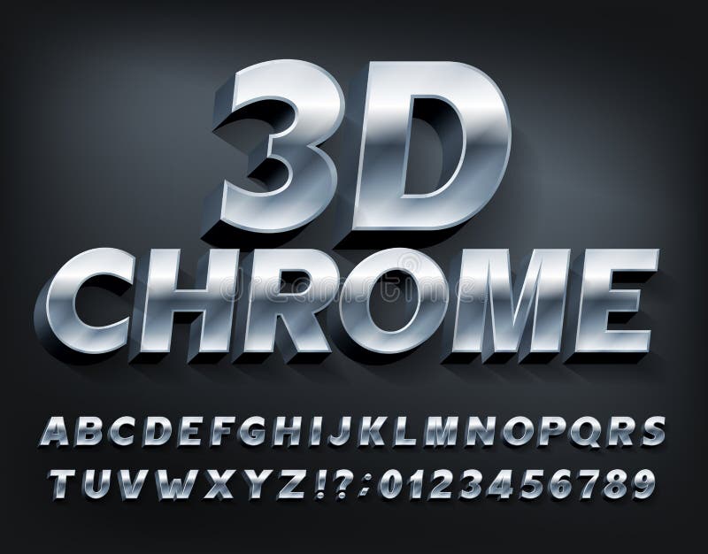 3D Chrome alphabet font. Metallic letters and numbers with shadow. Stock vector typescript for your typography design. 3D Chrome alphabet font. Metallic letters and numbers with shadow. Stock vector typescript for your typography design.