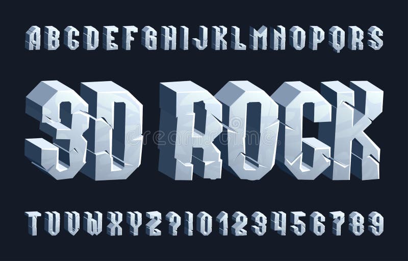 3D rock alphabet font. Cracked letters and numbers. Stock vector typescript for your typography design. 3D rock alphabet font. Cracked letters and numbers. Stock vector typescript for your typography design.