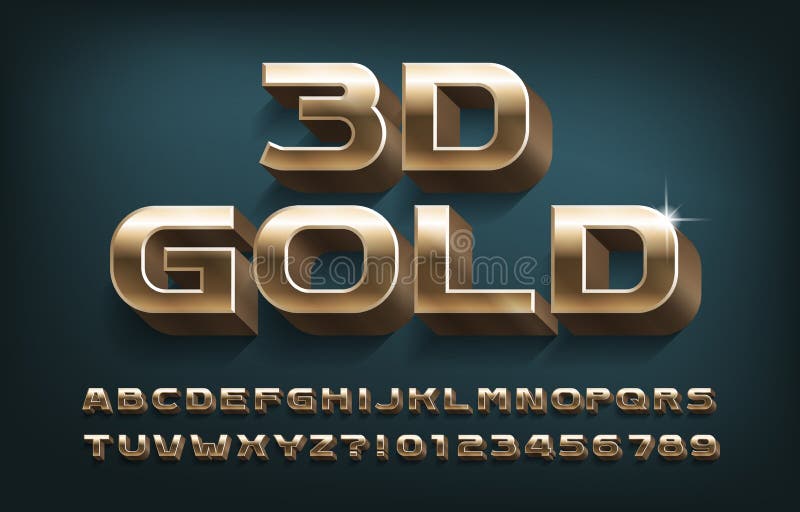 3D Gold alphabet font. Golden metal letters, numbers and symbols. Stock vector typescript for your typography design. 3D Gold alphabet font. Golden metal letters, numbers and symbols. Stock vector typescript for your typography design.