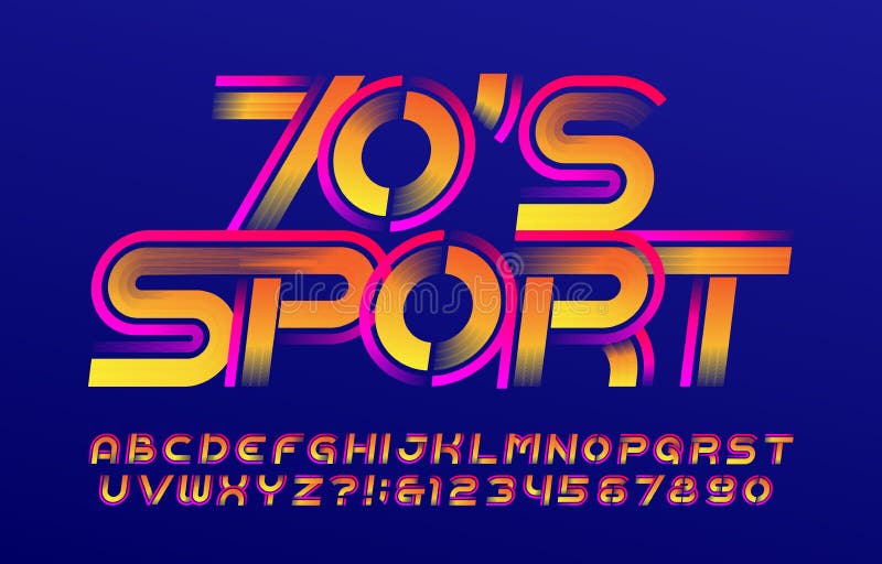 70s sport alphabet font. Speed effect letters and numbers. Stock vector typescript for your design. 70s sport alphabet font. Speed effect letters and numbers. Stock vector typescript for your design.