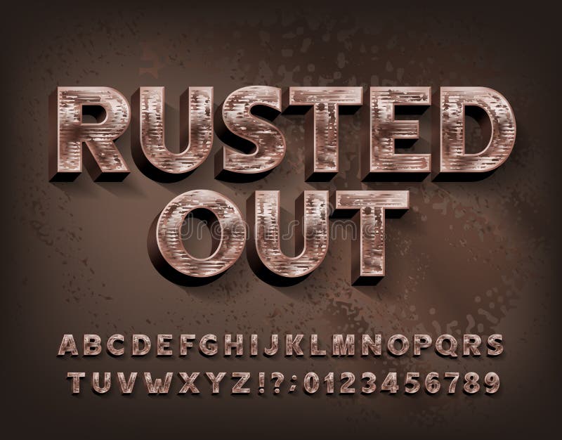 Rusted Out alphabet font. Scratched metal letters and numbers. Stock vector typescript for your design. Rusted Out alphabet font. Scratched metal letters and numbers. Stock vector typescript for your design.