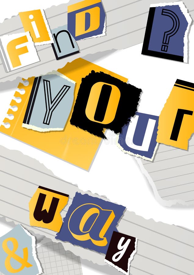 Alphabetical collage banner, poster vector illustration. Words cut out by scissors from colorful paper. Pieces of royalty free illustration Alphabetical collage banner, poster vector illustration. Words cut out by scissors from colorful paper. Pieces of royalty free illustration