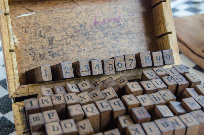 Alphabets Stamp in the Box. Stock Photo Image of stationery, wooden