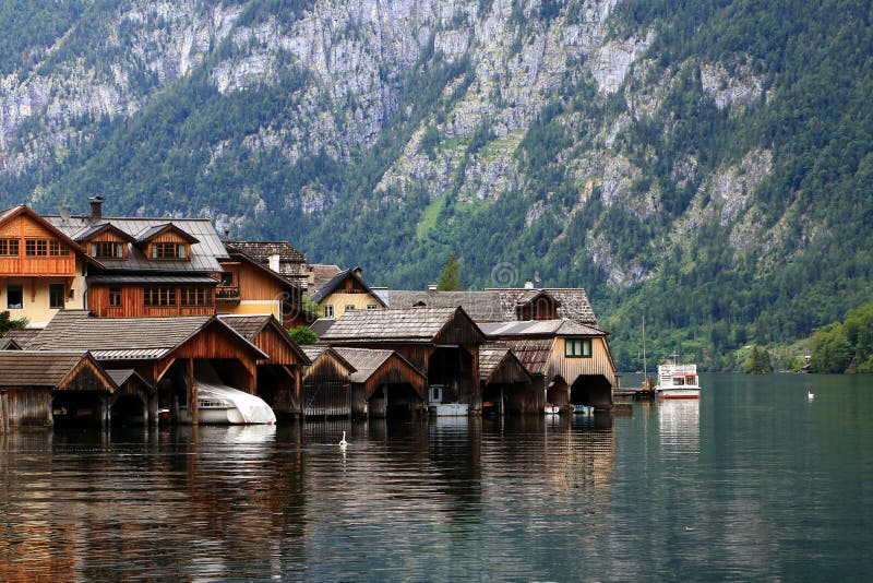 Alpine Houses in Front of the Lake Stock Photo Image of landscape