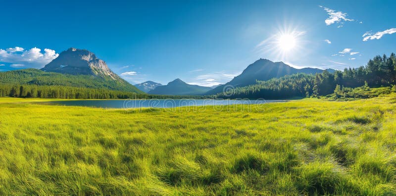 Alpine meadows. Towering peaks and serene lakes. Ai lakes stock images, royalty-free photos and pictures