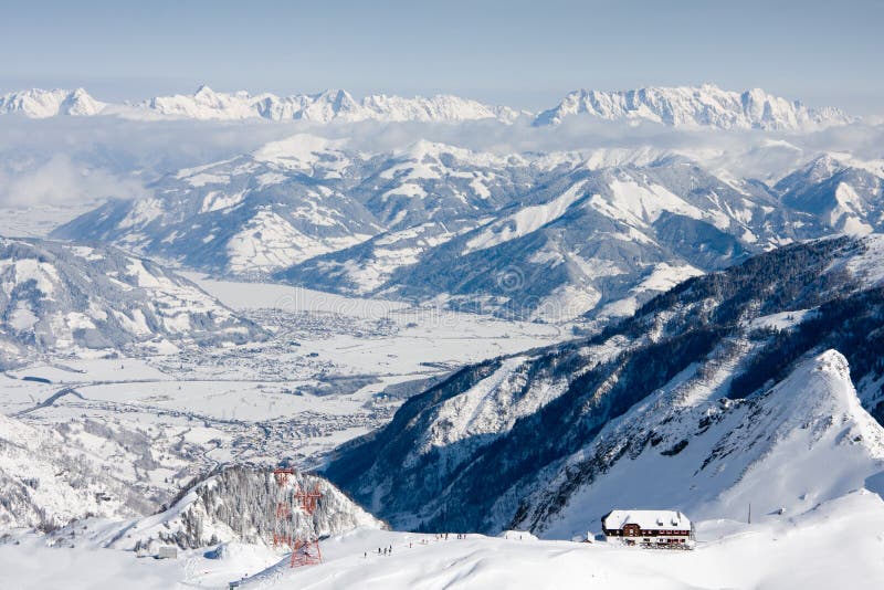 Alpine panorama with hostel