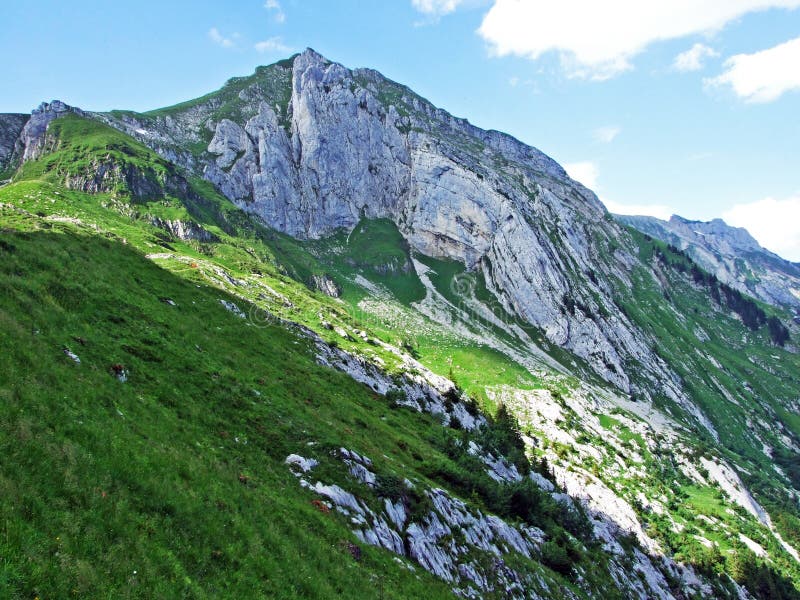 Alpine Pastures and Meadows on the Slopes of Alpstein Mountain Range ...