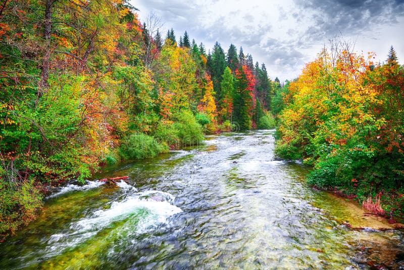 Alpine River at Autumn Near Grundlsee Lake Stock Image - Image of ...