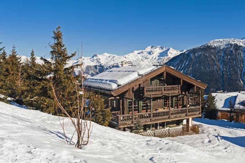 Alpine Ski Resort with Chalet and Trees Stock Image Image of