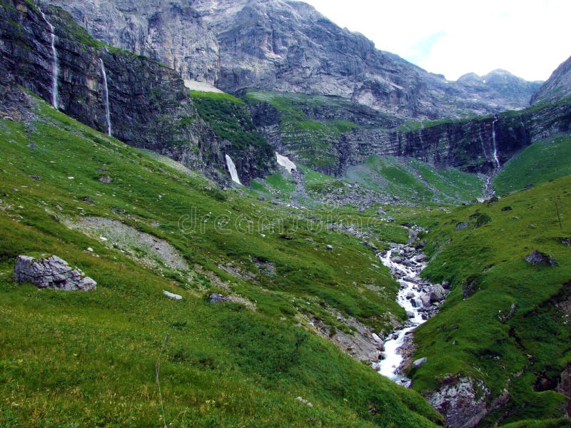 The Alpine Valley of Im Loch at the Glarus Alps mountain range