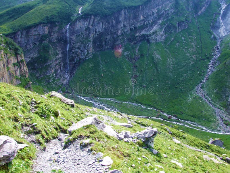 The Alpine Valley of Im Loch at the Glarus Alps mountain range