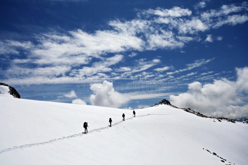 Alpinists at the climbing in Caucasus mountains