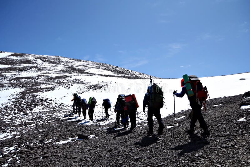 Alpinists at the climbing in Caucasus mountains