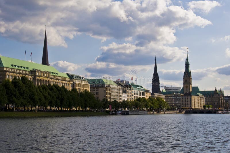 Beautful view over the Alster and its surrounding buildings